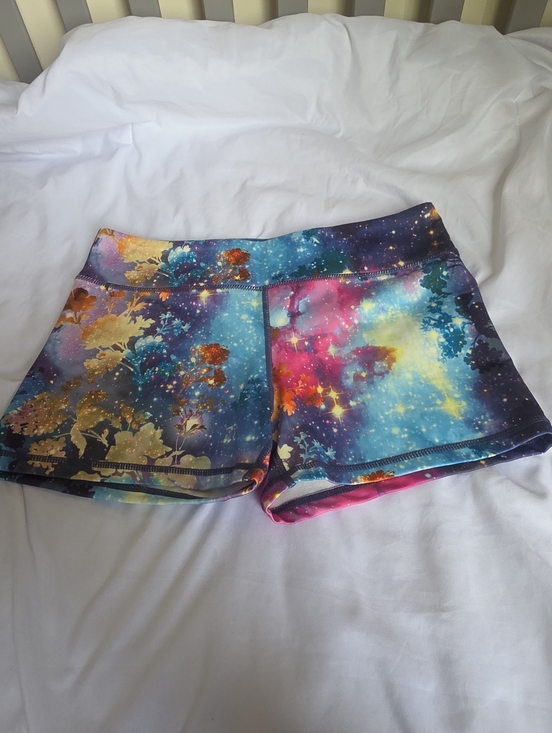 None Pants - Galaxy Floral Performance Women’s Athletic Shorts Unbranded